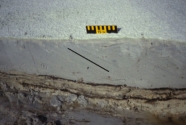 Close up photo of washover fan stratigraphy from torpical storm Elena.