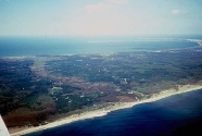 An aerial view of Outer Cape Cod. The Pamet River valley is the low area to the left of center. This is the last vestige of the rivers that carried sand from the melting ice to the east (bottom) into Glacial Lake Cape Cod Bay (to the top).