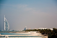 Burj Al Arab stands on an artificial island 280 m (920 ft) out from Jumeirah beach.