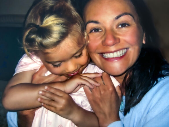Claire Le Guern with her young daughter