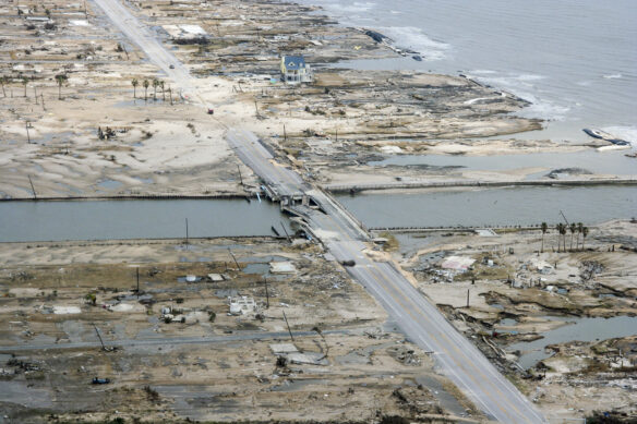 Damage from Hurricane Ike (2008) along the Texas coast on Galveston Island (Photograph courtesy NOAA/National Weather Service).